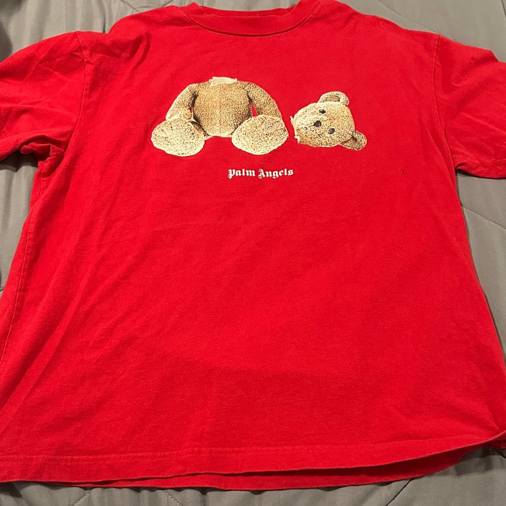 Palm Angels Red Tee with Teddy Bear Design